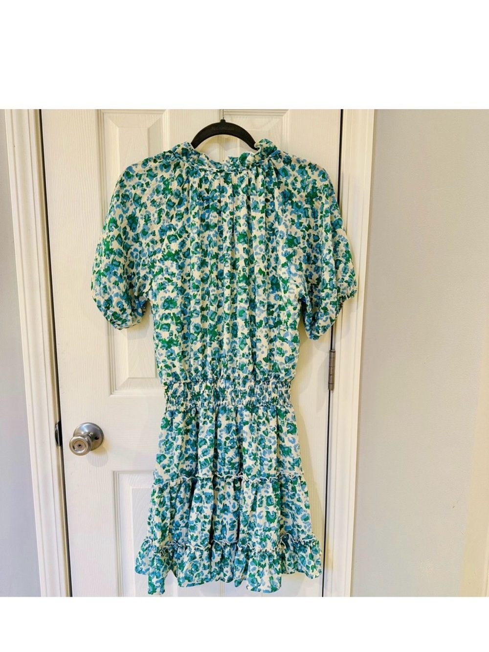 Anthropologie Floral Mini Dress in Teal and White - Picture 2 of 3